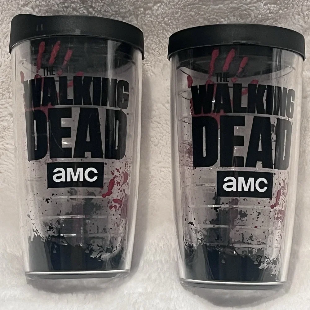 Tervis Tumbler RARE The Walking Dead 16oz Insulated Cup &‎ Lid 2014 EC Lot Of 2